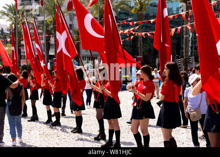 Izmir, Turkey - May 19 , 2019:  Celebrations of the 19 May 2019 Memoriam of Mustafa Kemal Ataturk, Youth and Sports Festival Izmir Konak Turkey. Repub Stock Photo