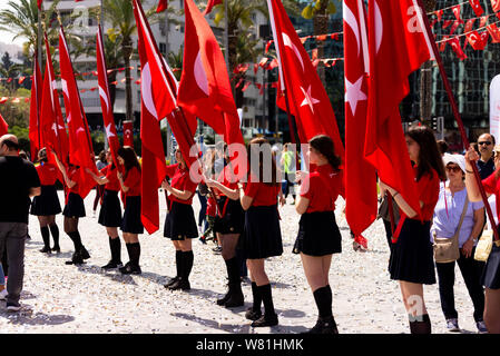 Izmir, Turkey - May 19 , 2019:  Celebrations of the 19 May 2019 Memoriam of Mustafa Kemal Ataturk, Youth and Sports Festival Izmir Konak Turkey. Repub Stock Photo