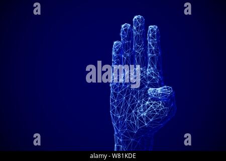 Machine learning concept: digital arm raised up to ask a question. Stock Vector