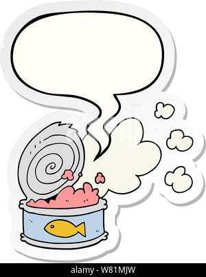 cartoon smelly can of fish with speech bubble sticker Stock Vector