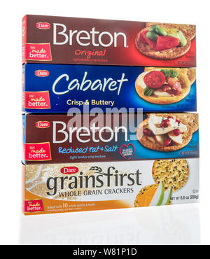 Winneconne, WI - 12 June 2019 : A package of Dare crackers breton, cabaret, grains first on an isolated background Stock Photo