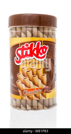 Winneconne, WI - 10 July 2019 : A package of Stikko the real wafer sticks in chocolate on an isolated background Stock Photo