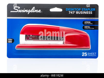 Winneconne, WI - 15 July 2019 : A package of swingline desktop stapler on an isolated background Stock Photo