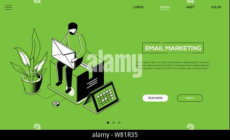 Email marketing - line design style isometric web banner Stock Vector