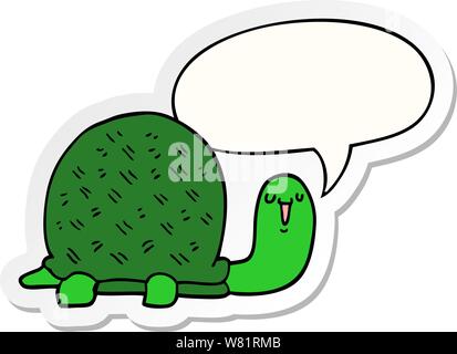 cute cartoon turtle with speech bubble sticker Stock Vector