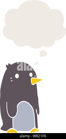 cartoon penguin with thought bubble in retro style Stock Vector
