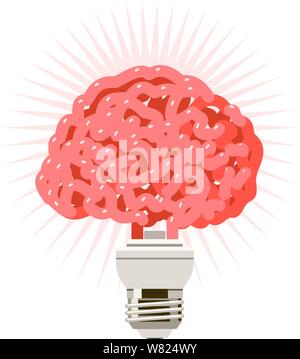 Fluorescent brain.  The tube of the florescent bulb is in the shape of a brain Stock Vector