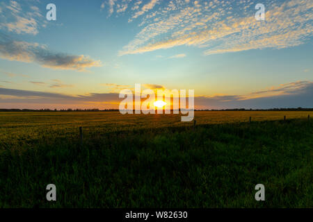 Summer sunset on the Saskatchewan prairies in western Canada Stock Photo