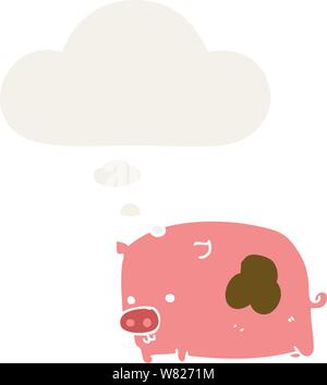 cartoon pig with thought bubble in retro style Stock Vector
