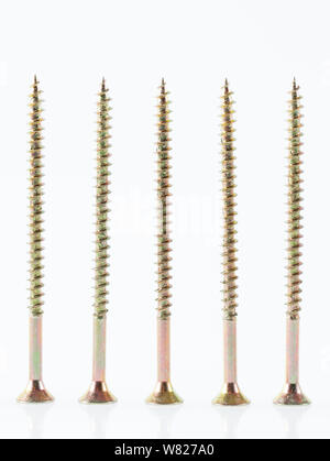Screws still life large self tapping screws on white background. Stock Photo