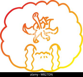 warm gradient line drawing of a cartoon crying tomato Stock Vector