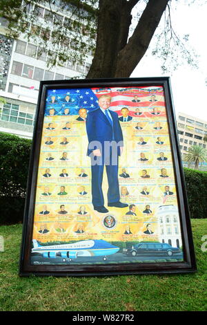 A portrait painting comprising of all the US Presidents to the current Donald Trump is displayed at the August 7th Memorial Park.The park sits at the scene of 1998 US Embassy bombing that left 213 people dead. As the victims of this terror attack mark 21st commemoration, they feel neglected and are still asking for compensation. Stock Photo