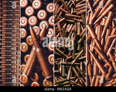 Hunting or military ammunition. Collage of different types of firearms. Stock Photo