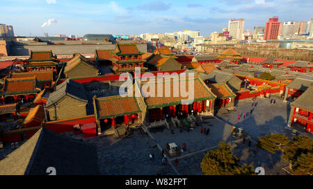 Aerial view of the Mukden Palace, also known as the Shenyang Imperial Palace, in Shenyang city, northeast China's Liaoning province, 5 February 2017. Stock Photo