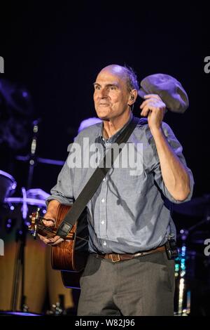 American singer-songwriter James Taylor performs during a concert in Hong Kong, China, 23 February 2017. Stock Photo