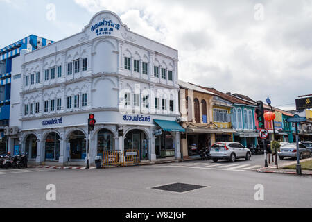 Phuket, Thailand - November 2nd 2016: Junction of Thepkassatri road and Thalang Road. This is the Old Town area. Stock Photo