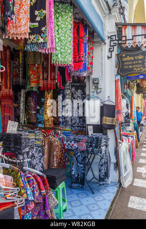 Phuket, Thailand - November 2nd 2016: Batik shop on Thalang Road. This is the heart of the Old Town. Stock Photo