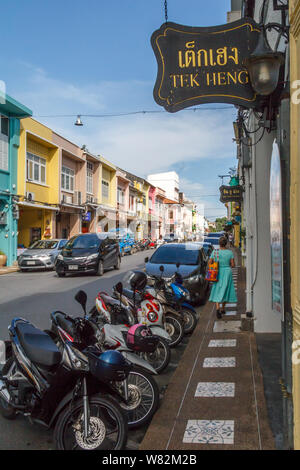 Phuket, Thailand - November 2nd 2016: Looking down Thalang Road. This is the heart of the Old Town area. Stock Photo