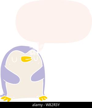cartoon penguin with speech bubble in retro style Stock Vector