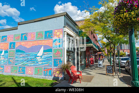 Idaho, Coeur d'Alene, Downtown, restaurants, shops Stock Photo