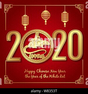 Happy new year, 2020, Chinese new year greetings, Year of the Rat , fortune. Stock Vector