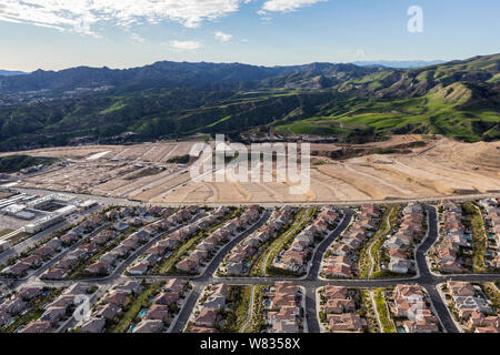 Aerial view of expanding suburban housing developments in Los Angeles, California. Stock Photo