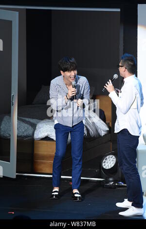 Park Jeong-su, better known by his stage name Leeteuk, of South Korean boy group Super Junior attends a fan meeting in Taipei, Taiwan, 10 December 201 Stock Photo