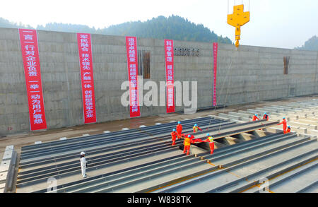 Aerial view of the construction site of a full-scale replica of the Titanic passenger liner in Daying county, Suining city, southwest China's Sichuan Stock Photo