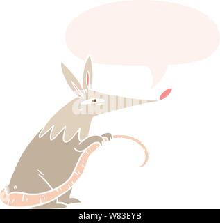 cartoon sneaky rat with speech bubble in retro style Stock Vector
