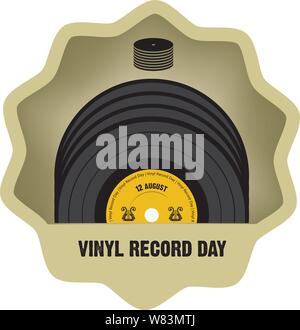 Round vintage label for the holiday Vinyl Record Day - 12 august Stock Vector
