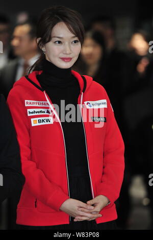 South Korean actress Shin Min-a attends the opening ceremony for a new store of Japanese sports clothing Descente in Beijing, China, 13 December 2016. Stock Photo