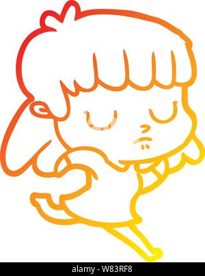 warm gradient line drawing of a cartoon indifferent woman running Stock Vector
