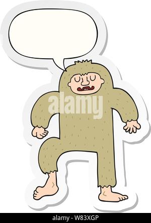 cartoon bigfoot with speech bubble sticker Stock Vector