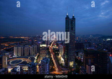 Diwang Night view of the Shun Hing Square Building, tallest, also known as ...