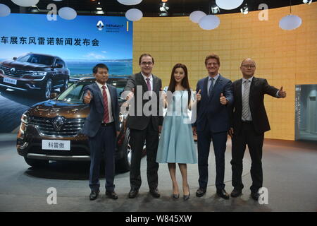 Chinese actress Fan Bingbing, center, poses at a promotional event for Renault during the 14th China (Guangzhou) International Automobile Exhibition, Stock Photo