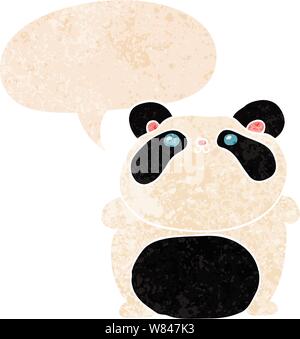 cartoon panda with speech bubble in grunge distressed retro textured style Stock Vector