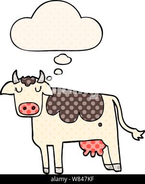 cartoon cow with thought bubble in comic book style Stock Vector