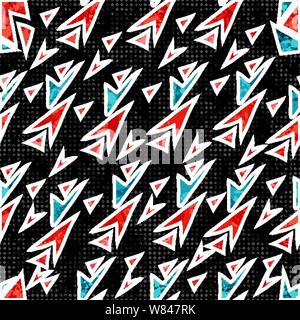 red and blue polygons on a black geometric background vector illustration. grunge effect Stock Vector