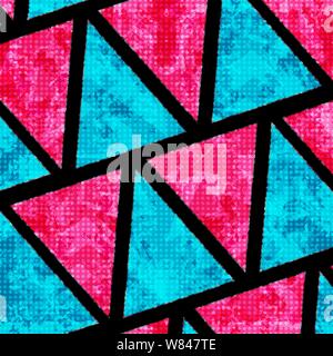 psychedelic pink and blue polygons. grunge effect. beautiful geometric background Stock Vector