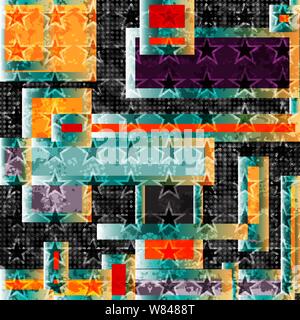 abstract geometric objects. polygons and stars on a black background. grunge effect Stock Vector