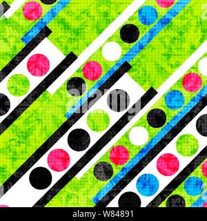 Beautiful bright colored circles and polygons. Geometric psychedelic background. grunge effect. Stock Vector
