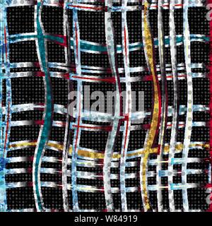 colored lines on a black geometric background. vector illustration. grunge effect Stock Vector