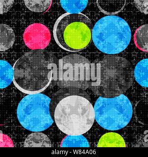 psychedelic circles on a black background. grunge effect. vector illustration. Stock Vector