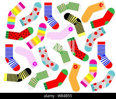 Pattern of children's colorful socks on a white background. Vector illustration Stock Vector