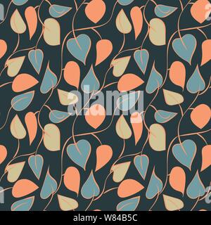 seamless vector pattern with colored leaves on dark background Stock Vector