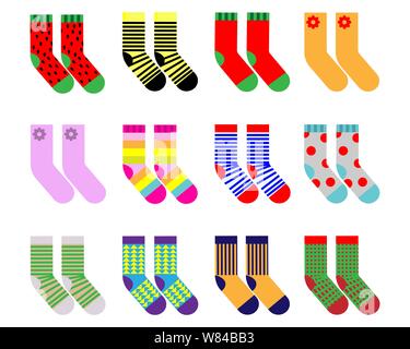 Set of children's socks on a white isolated background. Vector illustration Stock Vector