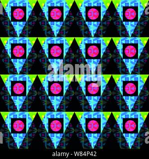 colored circles and polygons on a black background seamless abstract background Stock Vector