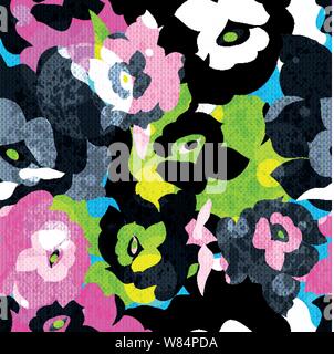 abstract psychedelic background color roses seamless pattern Stock Vector