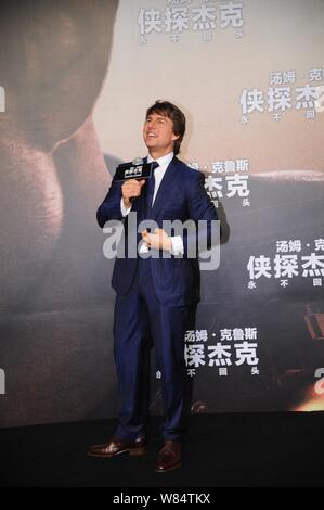 American actor Tom Cruise attends a premiere event for his new movie 'Jack Reacher: Never Go Back' in Shanghai, China, 12 October 2016. Stock Photo