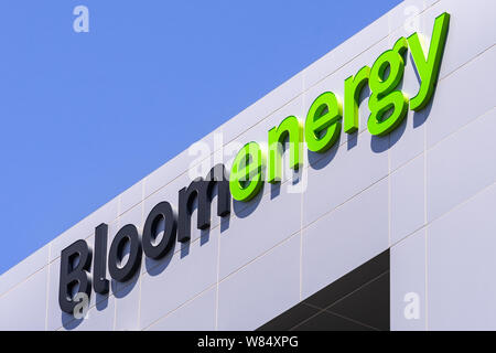 August 7, 2019 San Jose / CA / USA - Bloom Energy logo at their headquarters in Silicon Valley; Bloom Energy manufactures and markets solid oxide fuel Stock Photo